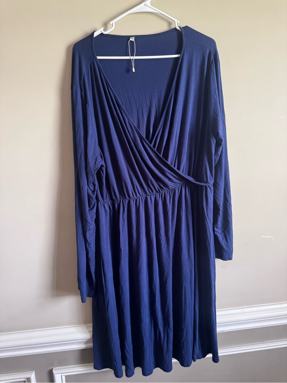 Navy Blue Wrap-Front Long Sleeve Dress 3xl